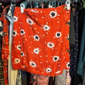 Vibrant Red Floral Button Mini Skirt